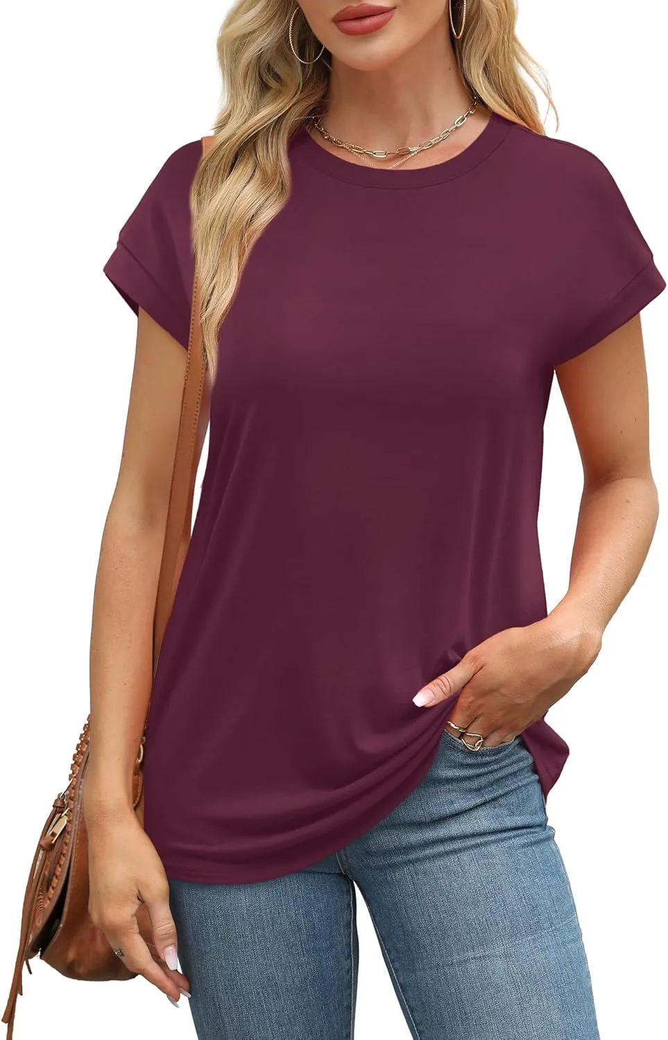 Alaroo Womens Summer Tops Short Sleeve Shirts Crew Neck Cute Trendy Tunic Blouses (S-3XL)