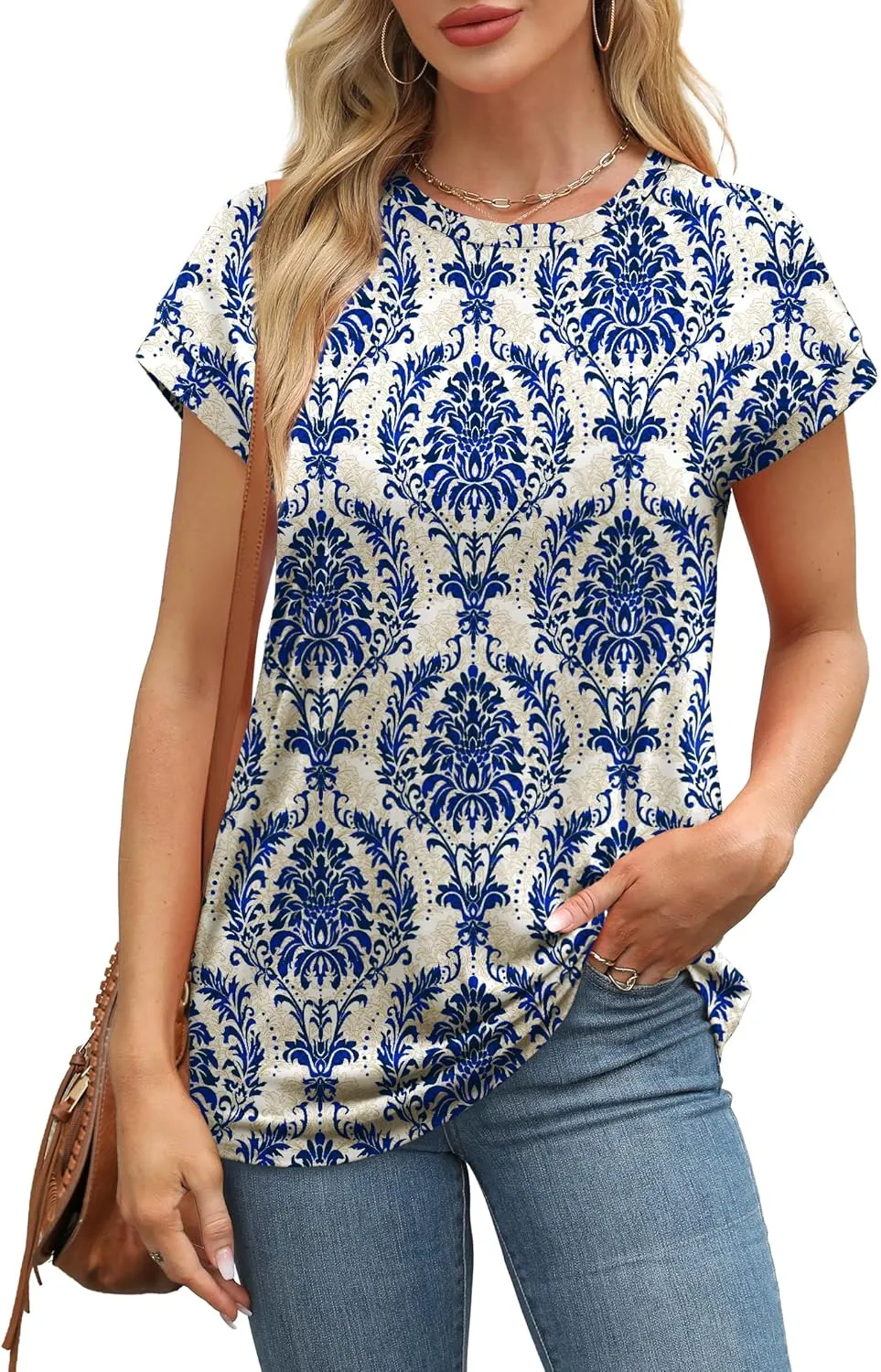 Alaroo Womens Summer Tops Short Sleeve Shirts Crew Neck Cute Trendy Tunic Blouses (S-3XL)