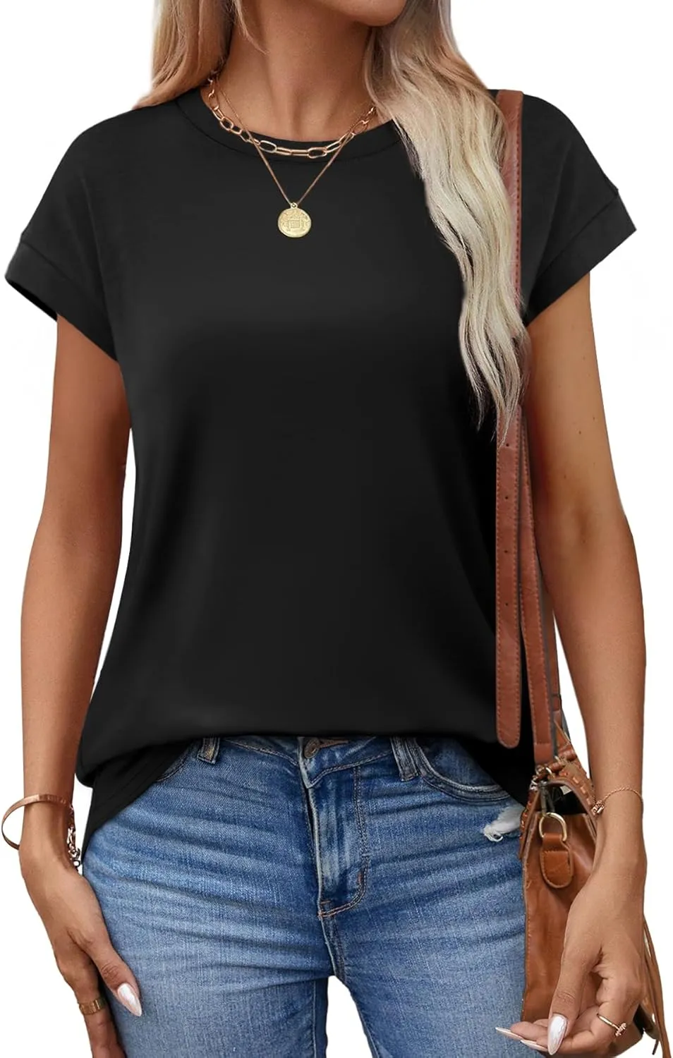 Alaroo Womens Summer Tops Short Sleeve Shirts Crew Neck Cute Trendy Tunic Blouses (S-3XL)