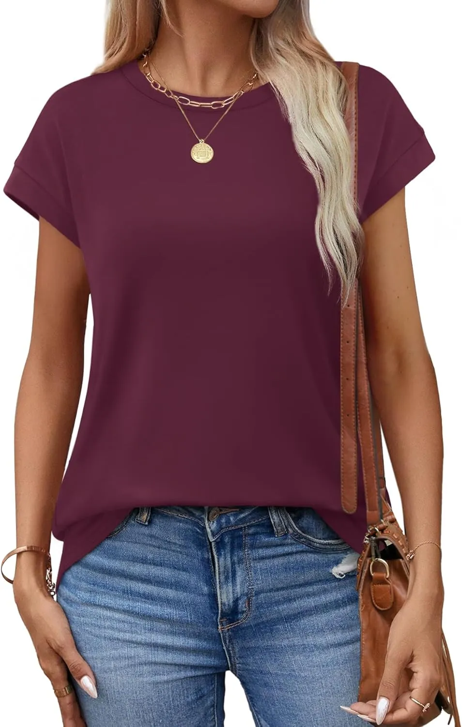 Alaroo Womens Summer Tops Short Sleeve Shirts Crew Neck Cute Trendy Tunic Blouses (S-3XL)