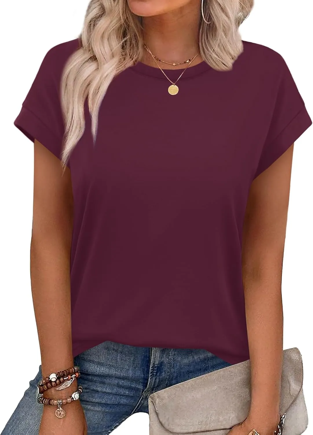 Alaroo Womens Summer Tops Short Sleeve Shirts Crew Neck Cute Trendy Tunic Blouses (S-3XL)