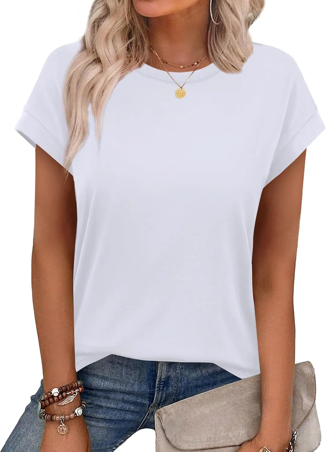 Alaroo Womens Summer Tops Short Sleeve Shirts Crew Neck Cute Trendy Tunic Blouses (S-3XL)