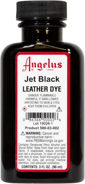 Angelus Leather Dye, Permanent Leather Dye for Shoes, Boots, Bags, Crafts, Furniture, & More - 3 fl oz, Jet Black