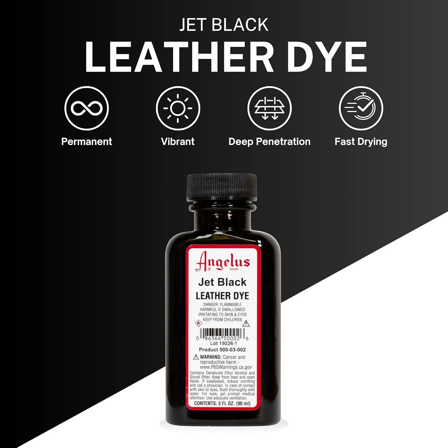 Angelus Leather Dye, Permanent Leather Dye for Shoes, Boots, Bags, Crafts, Furniture, & More - 3 fl oz, Jet Black
