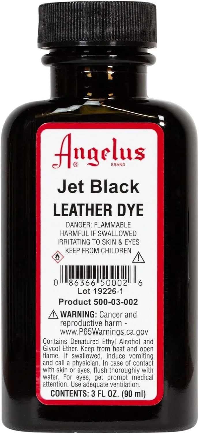 Angelus Leather Dye, Permanent Leather Dye for Shoes, Boots, Bags, Crafts, Furniture, & More - 3 fl oz, Jet Black