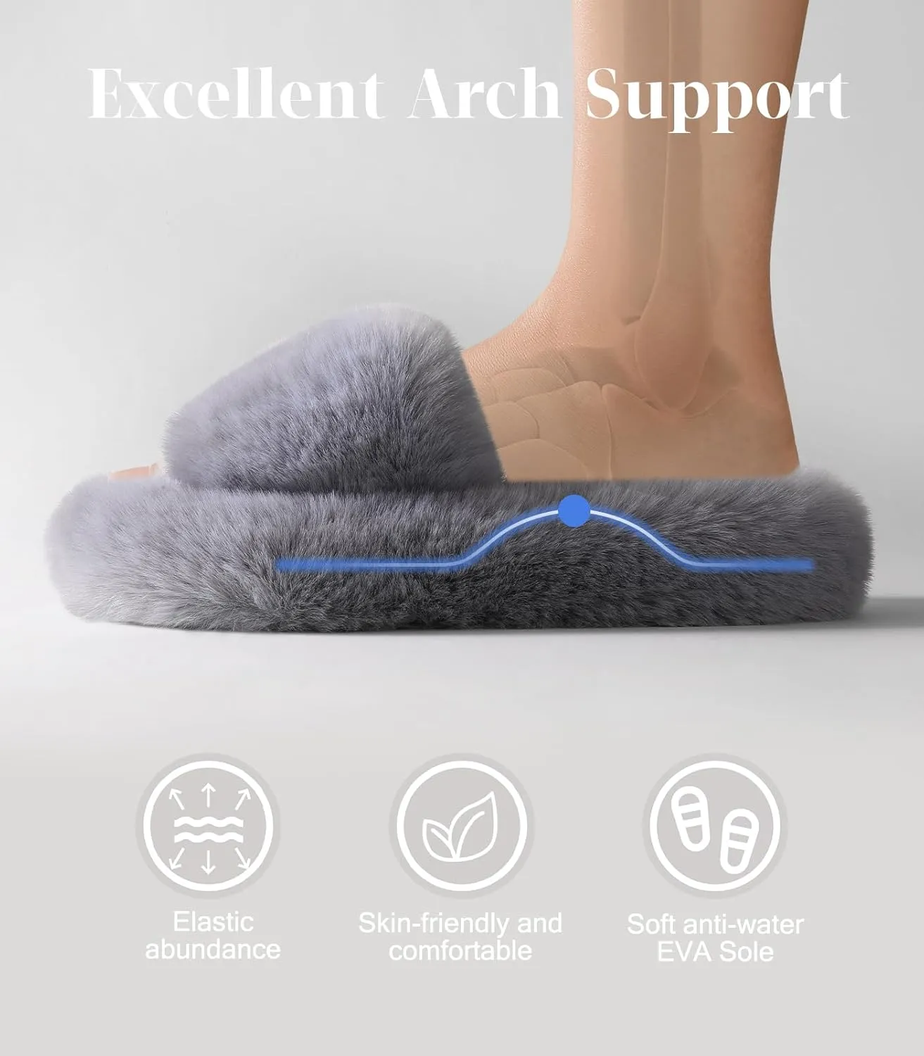 Ankis Comfy Women's Plush Slippers - Cute Chic Versatile Pretty Platform, Open Toe, Non-slip House Fluffy Fuzzy Slippers for Women Indoor Outdoor, All Seasons
