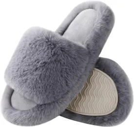Ankis Comfy Women's Plush Slippers - Cute Chic Versatile Pretty Platform, Open Toe, Non-slip House Fluffy Fuzzy Slippers for Women Indoor Outdoor, All Seasons
