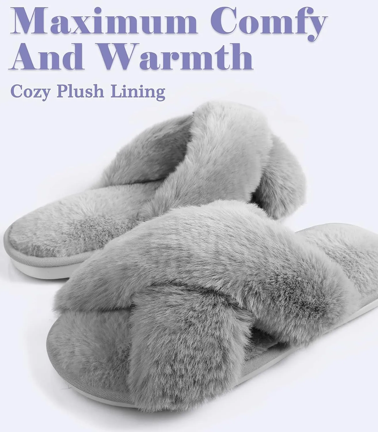 Ankis Womens Fuzzy Memory Foam Slippers Cross Band Cozy Plush Home Slippers Fluffy Furry Open Toe House Shoes Indoor Outdoor Slide Slipper