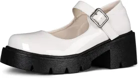 AOSPHIRAYLIAN Mary Janes Platform Mary Janes for Women Round Toe Dress Shoes for Women Ankle Strap Chunky Heel Uniform Women's Pumps
