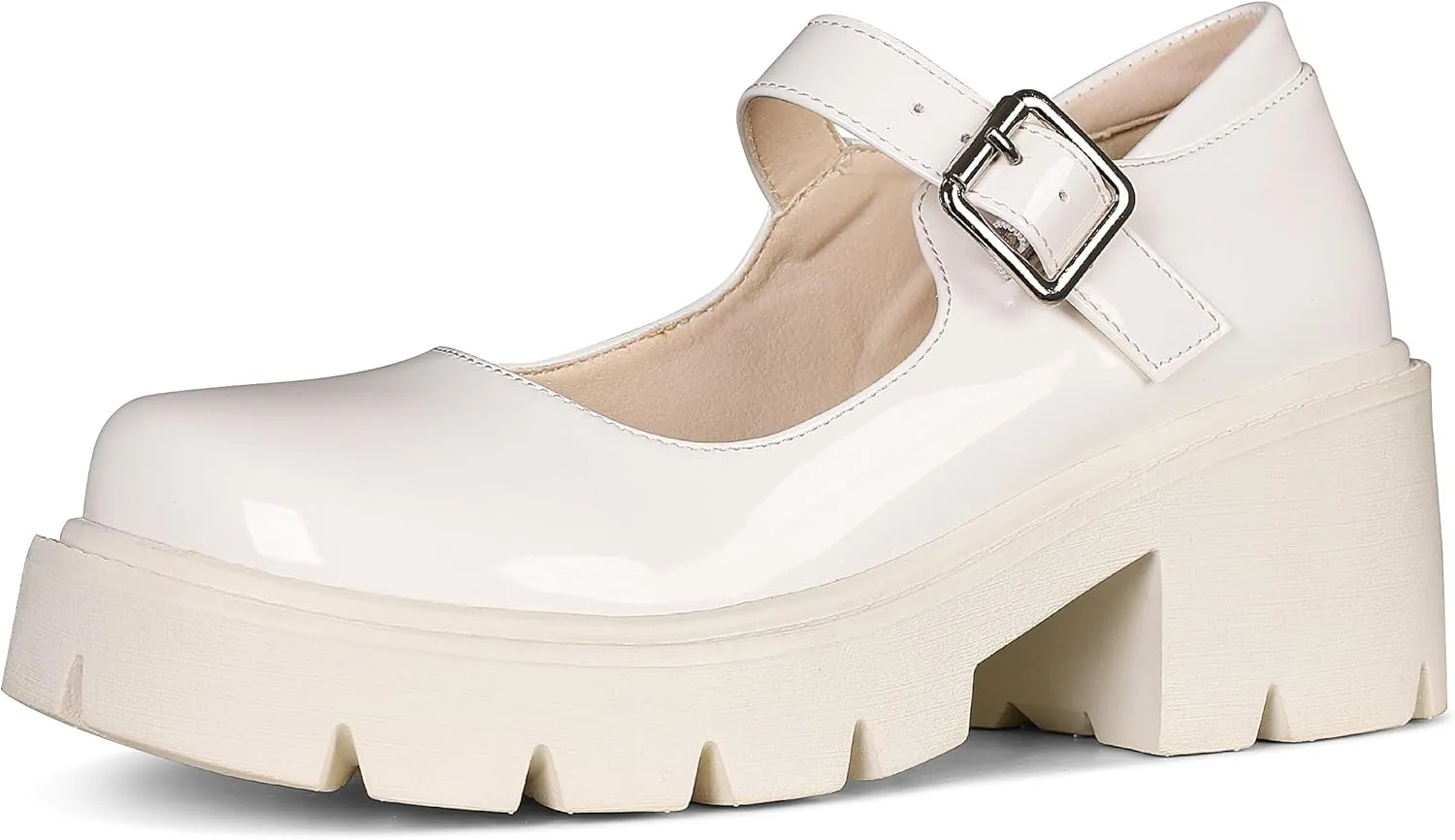 AOSPHIRAYLIAN Mary Janes Platform Mary Janes for Women Round Toe Dress Shoes for Women Ankle Strap Chunky Heel Uniform Women's Pumps