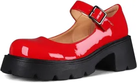 AOSPHIRAYLIAN Mary Janes Platform Mary Janes for Women Round Toe Dress Shoes for Women Ankle Strap Chunky Heel Uniform Women's Pumps