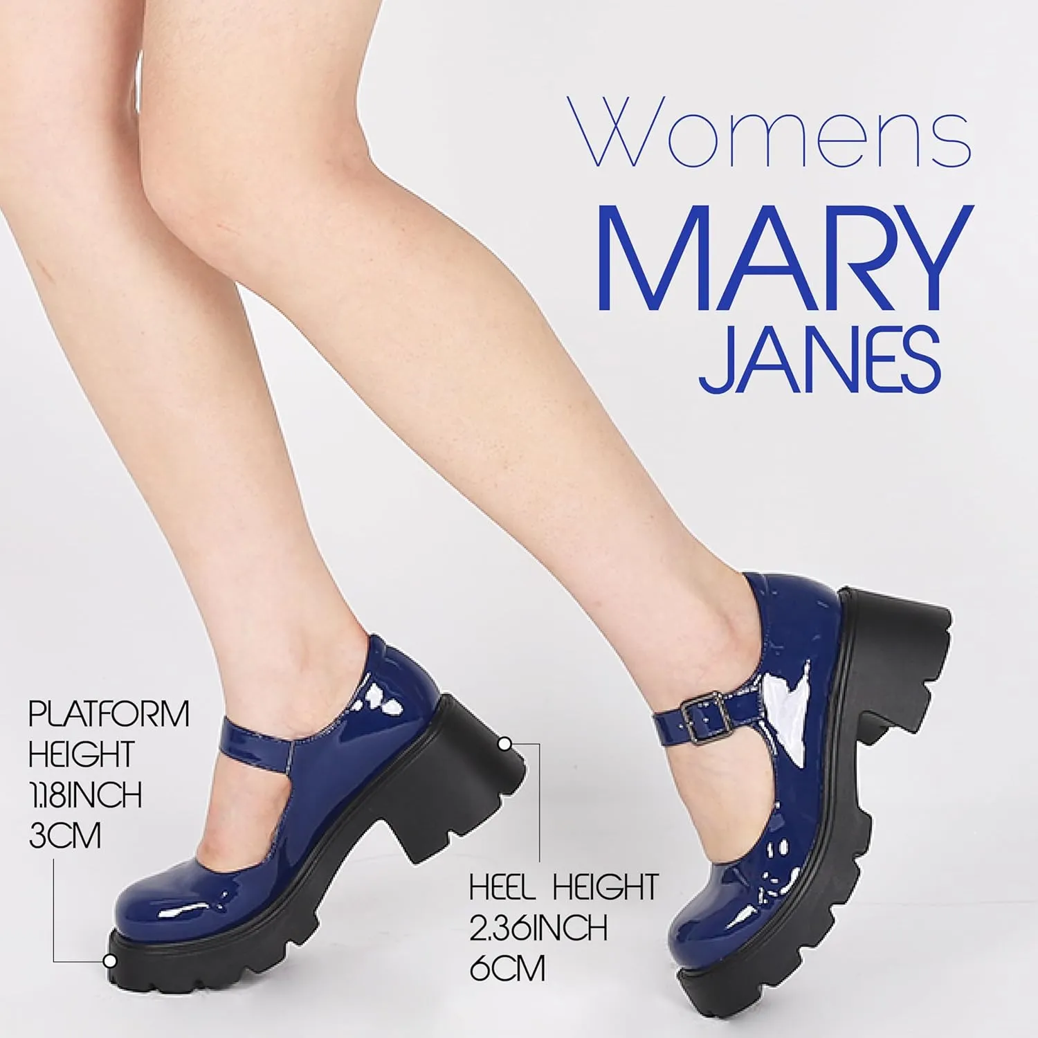 AOSPHIRAYLIAN Mary Janes Platform Mary Janes for Women Round Toe Dress Shoes for Women Ankle Strap Chunky Heel Uniform Women's Pumps