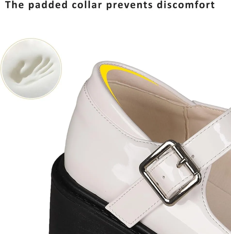 AOSPHIRAYLIAN Mary Janes Platform Mary Janes for Women Round Toe Dress Shoes for Women Ankle Strap Chunky Heel Uniform Women's Pumps