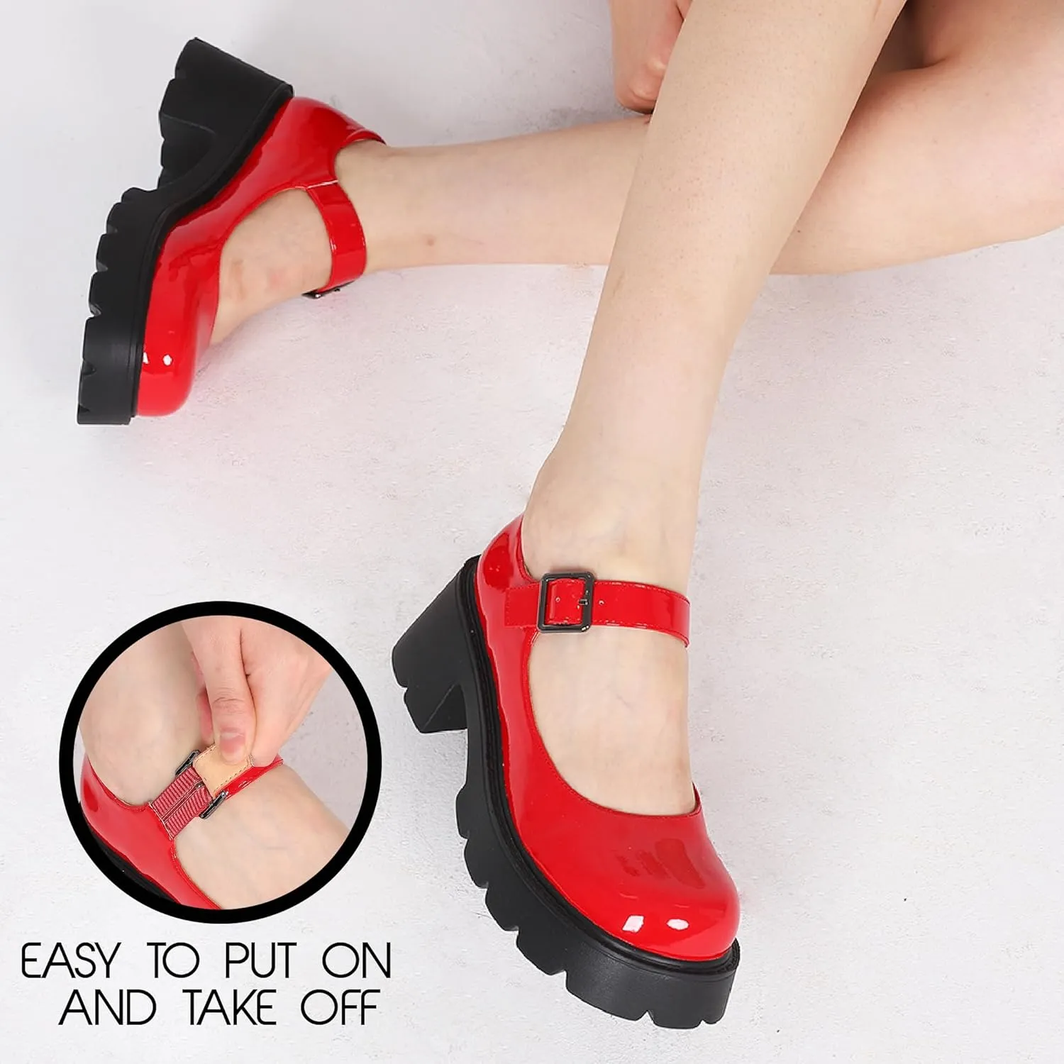 AOSPHIRAYLIAN Mary Janes Platform Mary Janes for Women Round Toe Dress Shoes for Women Ankle Strap Chunky Heel Uniform Women's Pumps