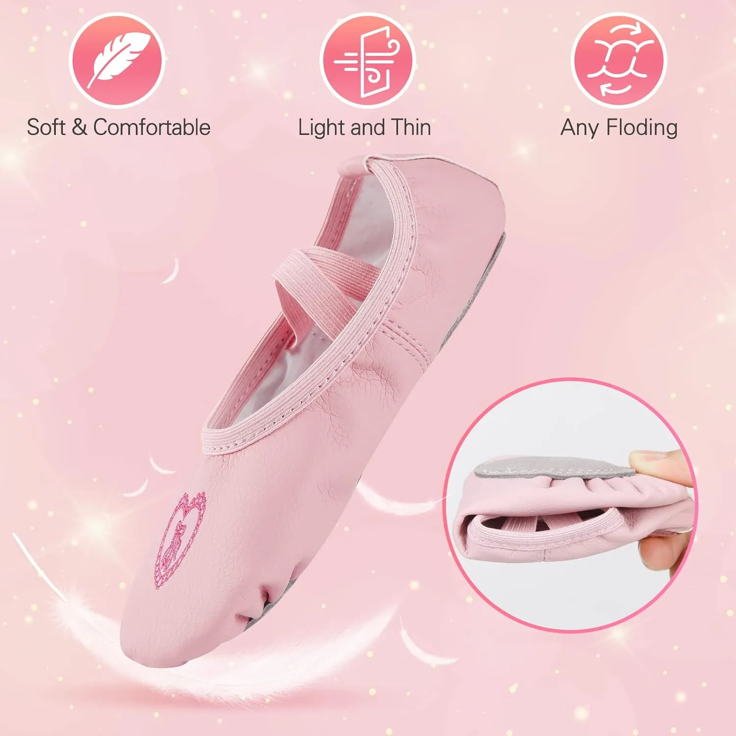 Ballet Shoes for Girls,Soft Leather Ballet Slippers No-Tie Dance Shoes for Toddler Girls/Little/Big Kids