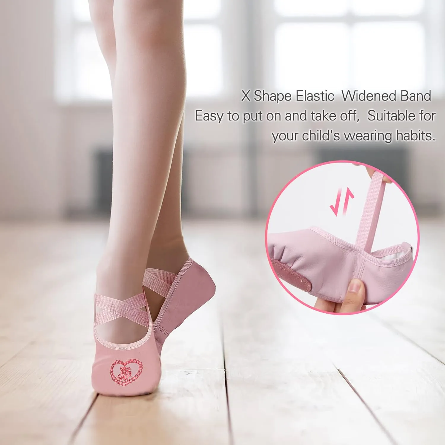 Ballet Shoes for Girls,Soft Leather Ballet Slippers No-Tie Dance Shoes for Toddler Girls/Little/Big Kids