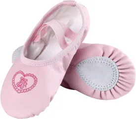 Ballet Shoes for Girls,Soft Leather Ballet Slippers No-Tie Dance Shoes for Toddler Girls/Little/Big Kids