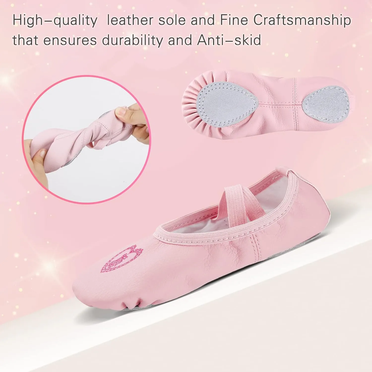 Ballet Shoes for Girls,Soft Leather Ballet Slippers No-Tie Dance Shoes for Toddler Girls/Little/Big Kids