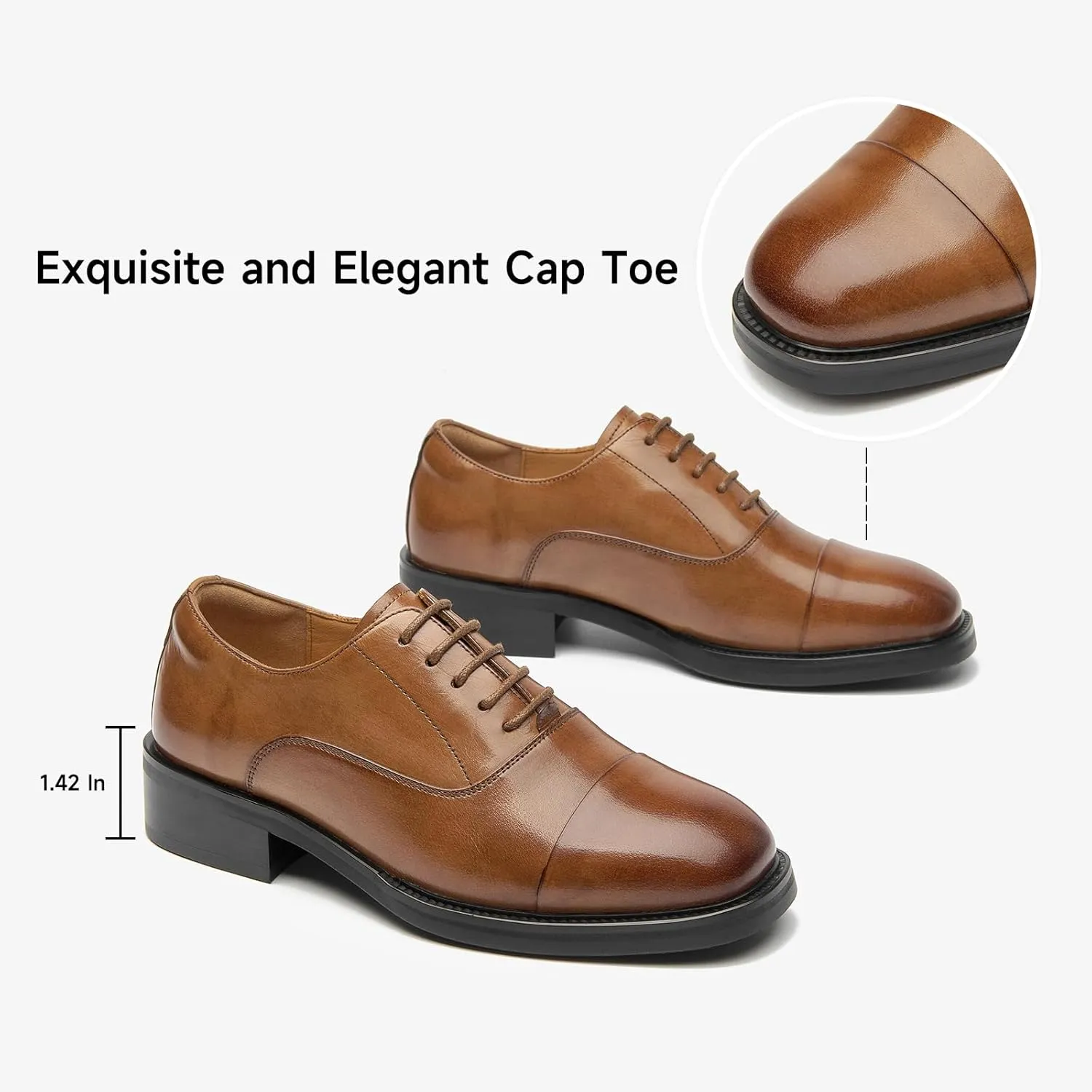 BEAU TODAY Women's Oxfords Dress Shoes, Leather Lace-Up Oxfords for Women, Comfortable Formal Cap Toe Business Casual Non Slip Office Driving Oxfords Shoes