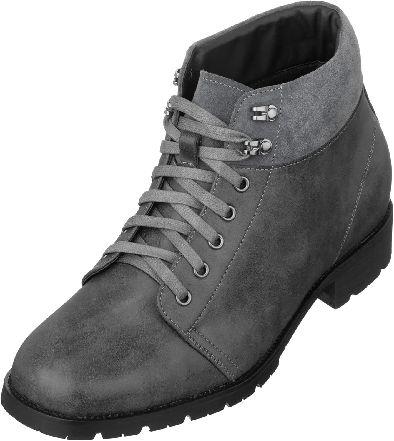 CALTO Men's Invisible Height Increasing Elevator Shoes - Dark Slate Leather Round-Toe Lace-up Ankle Boots - 3.3 Inches Taller - K9360 - Size 8 D(M) US