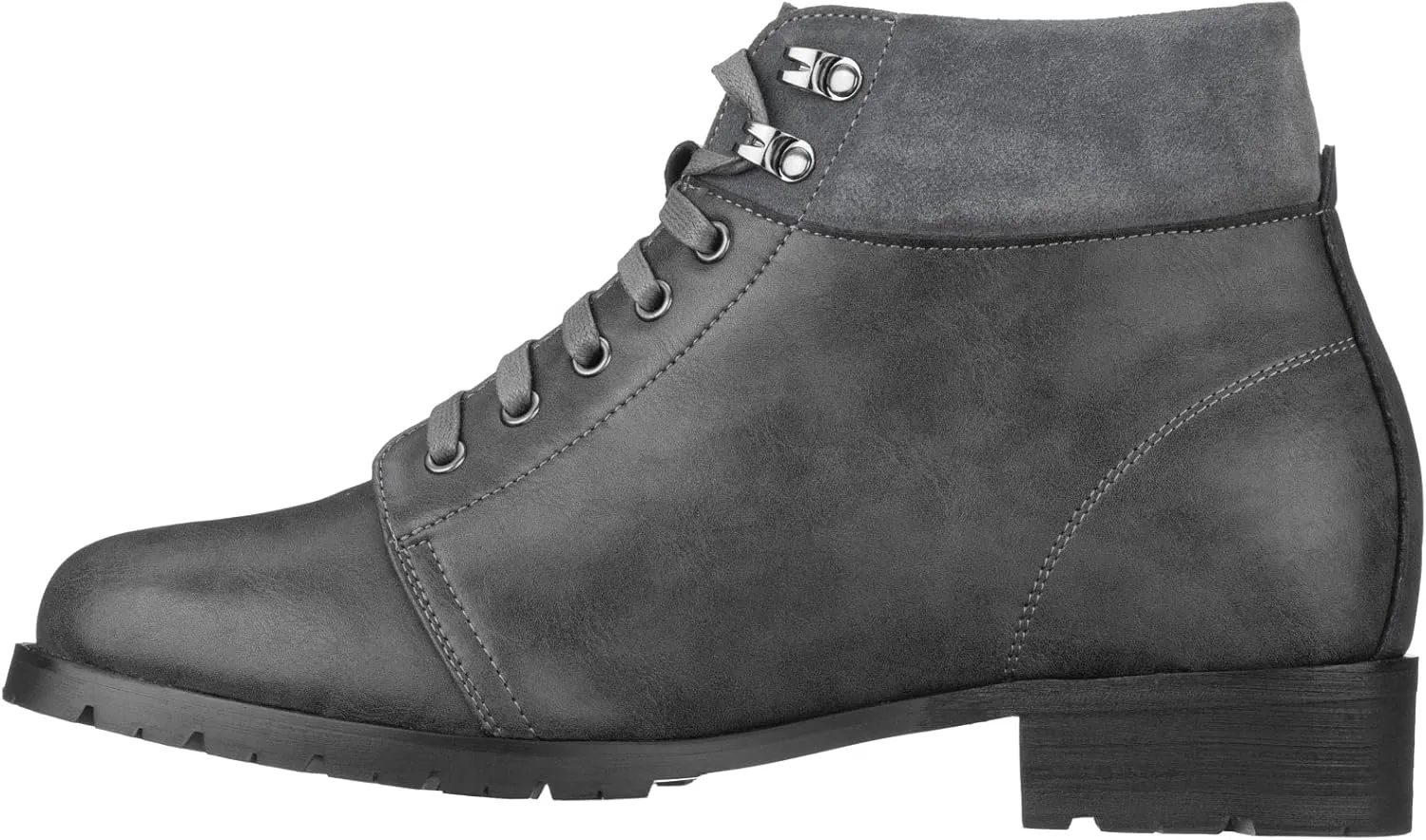 CALTO Men's Invisible Height Increasing Elevator Shoes - Dark Slate Leather Round-Toe Lace-up Ankle Boots - 3.3 Inches Taller - K9360 - Size 8 D(M) US