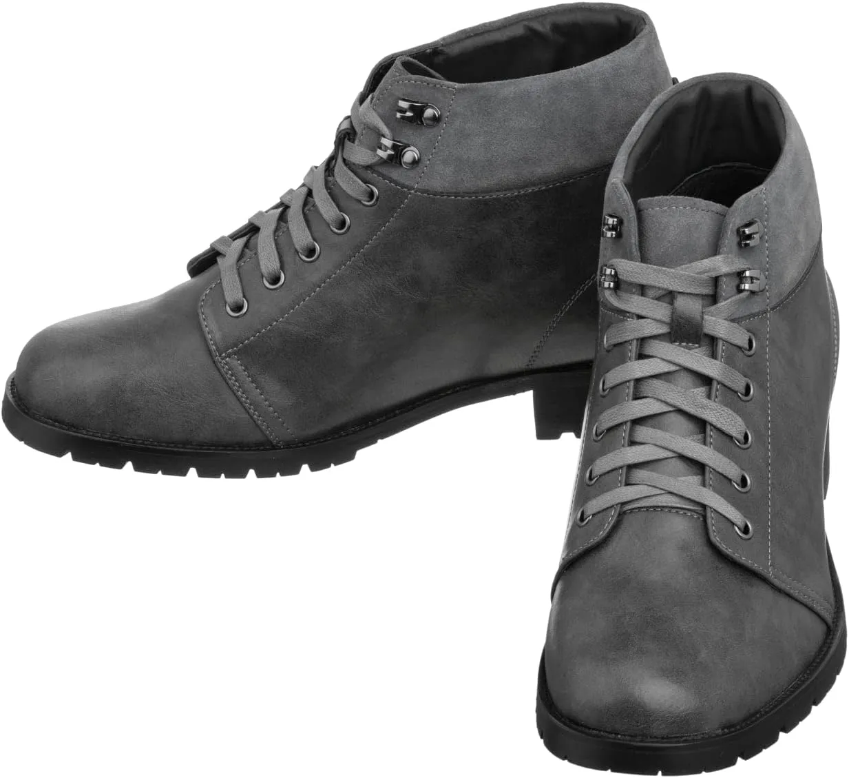 CALTO Men's Invisible Height Increasing Elevator Shoes - Dark Slate Leather Round-Toe Lace-up Ankle Boots - 3.3 Inches Taller - K9360 - Size 8 D(M) US
