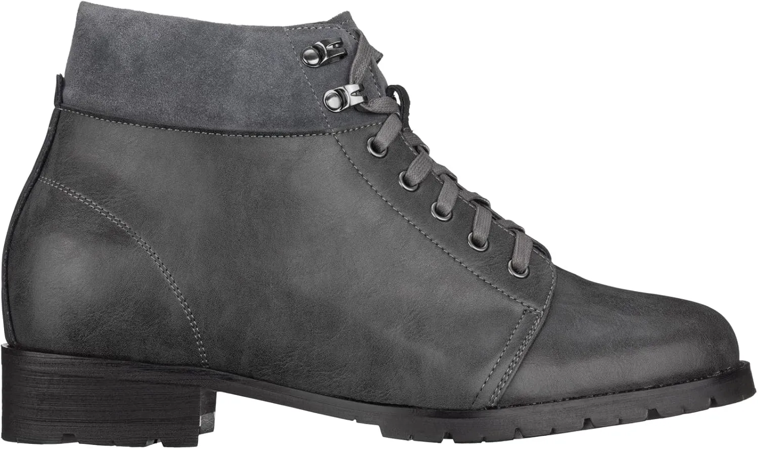 CALTO Men's Invisible Height Increasing Elevator Shoes - Dark Slate Leather Round-Toe Lace-up Ankle Boots - 3.3 Inches Taller - K9360 - Size 8 D(M) US