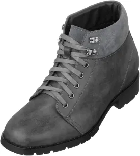 CALTO Men's Invisible Height Increasing Elevator Shoes - Dark Slate Leather Round-Toe Lace-up Ankle Boots - 3.3 Inches Taller - K9360 - Size 8 D(M) US