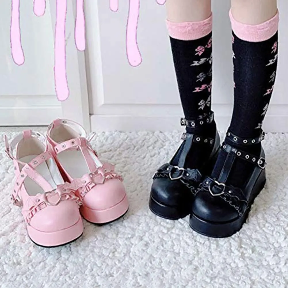 CELNEPHO Mary Jane Shoes Women Cute Ankle Strap Platform Wedge High Heel Pumps Gothic Party Dress Shoes for Women