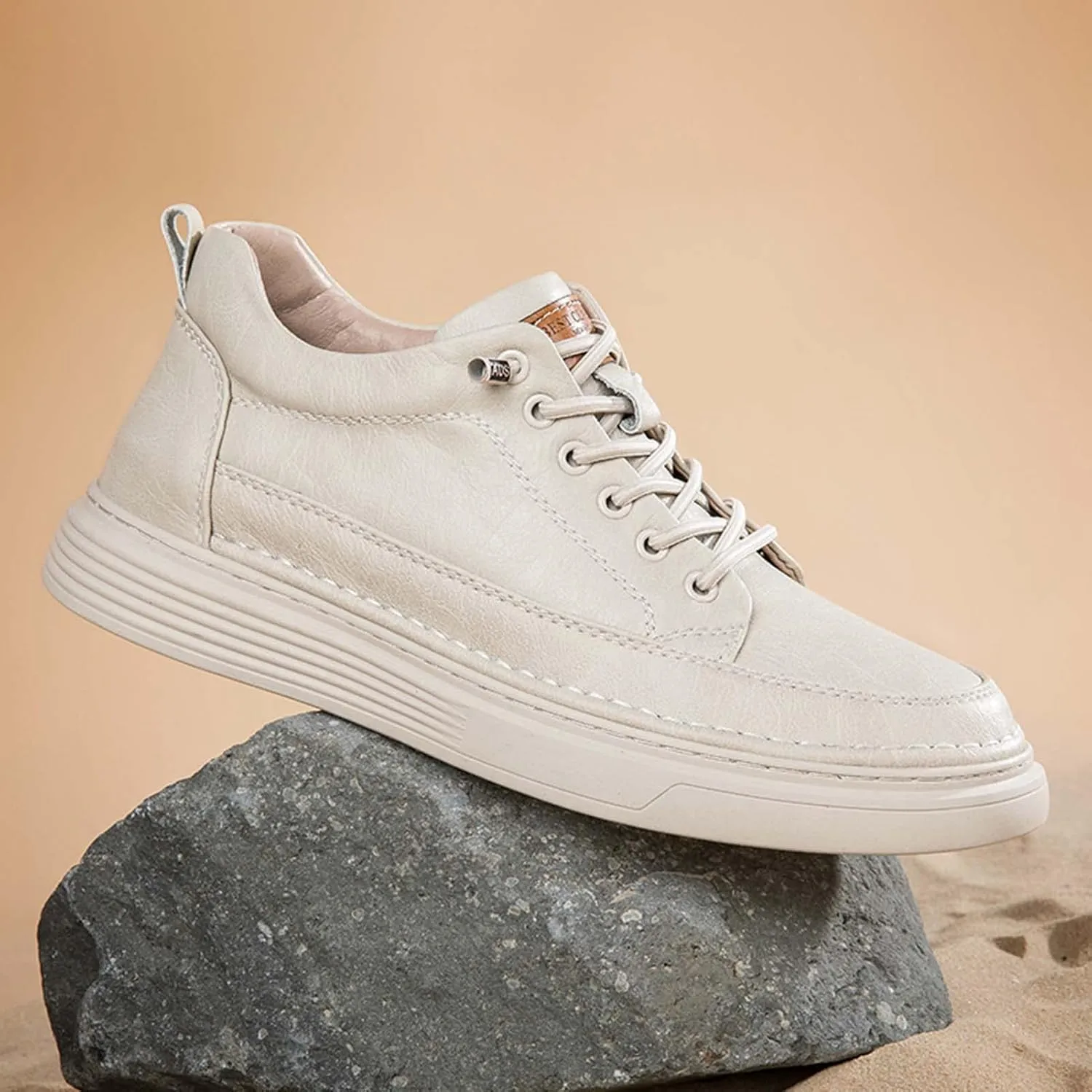 CERYTHRINA Elevator Shoes for Men - Height Increasing Sneakers, 2.5 Inches Taller, Leather Casual Shoes with Height Increase Insoles