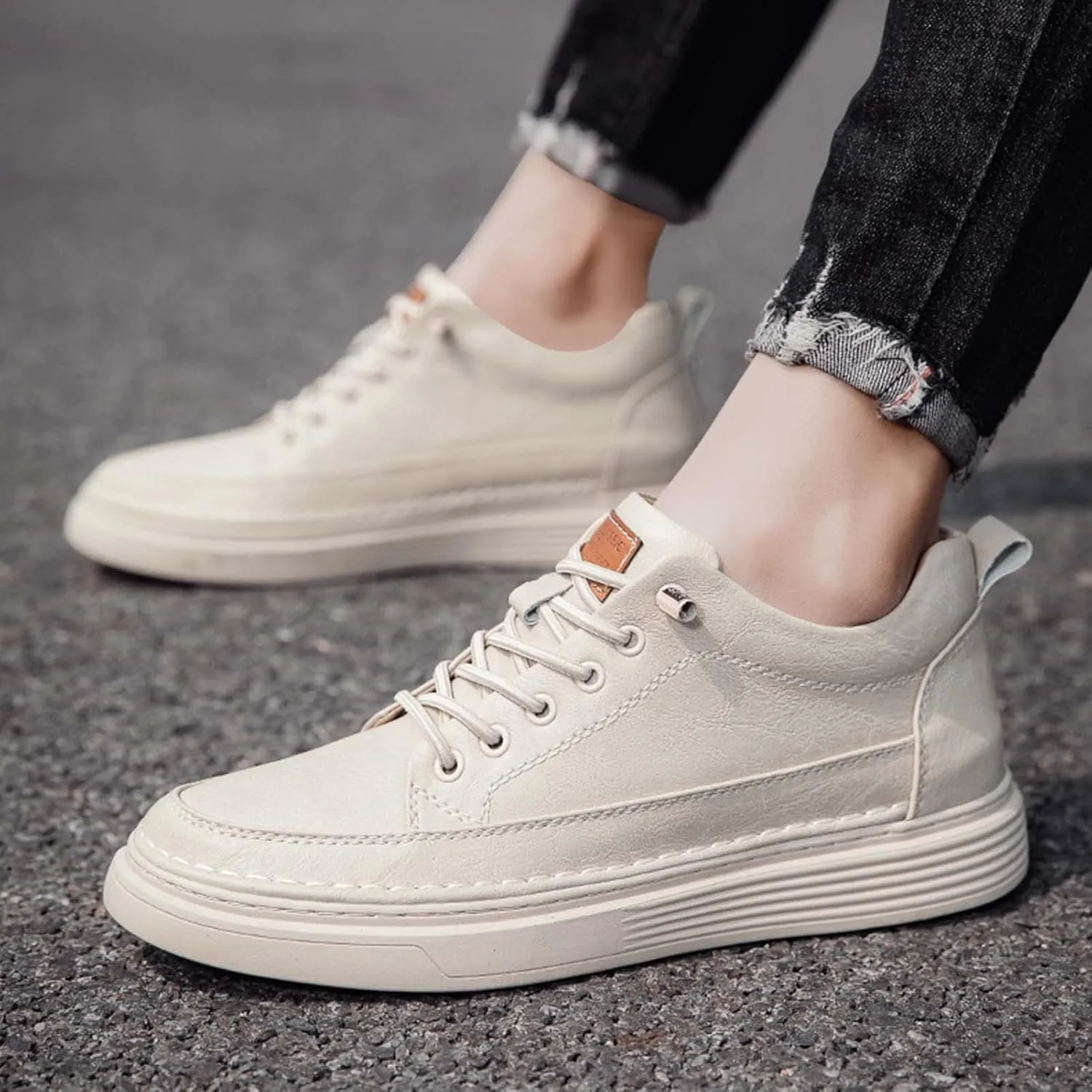 CERYTHRINA Elevator Shoes for Men - Height Increasing Sneakers, 2.5 Inches Taller, Leather Casual Shoes with Height Increase Insoles