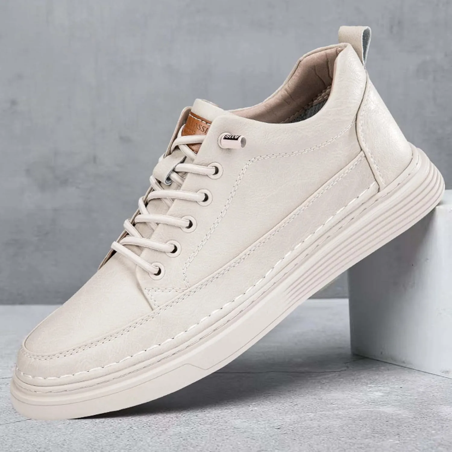 CERYTHRINA Elevator Shoes for Men - Height Increasing Sneakers, 2.5 Inches Taller, Leather Casual Shoes with Height Increase Insoles