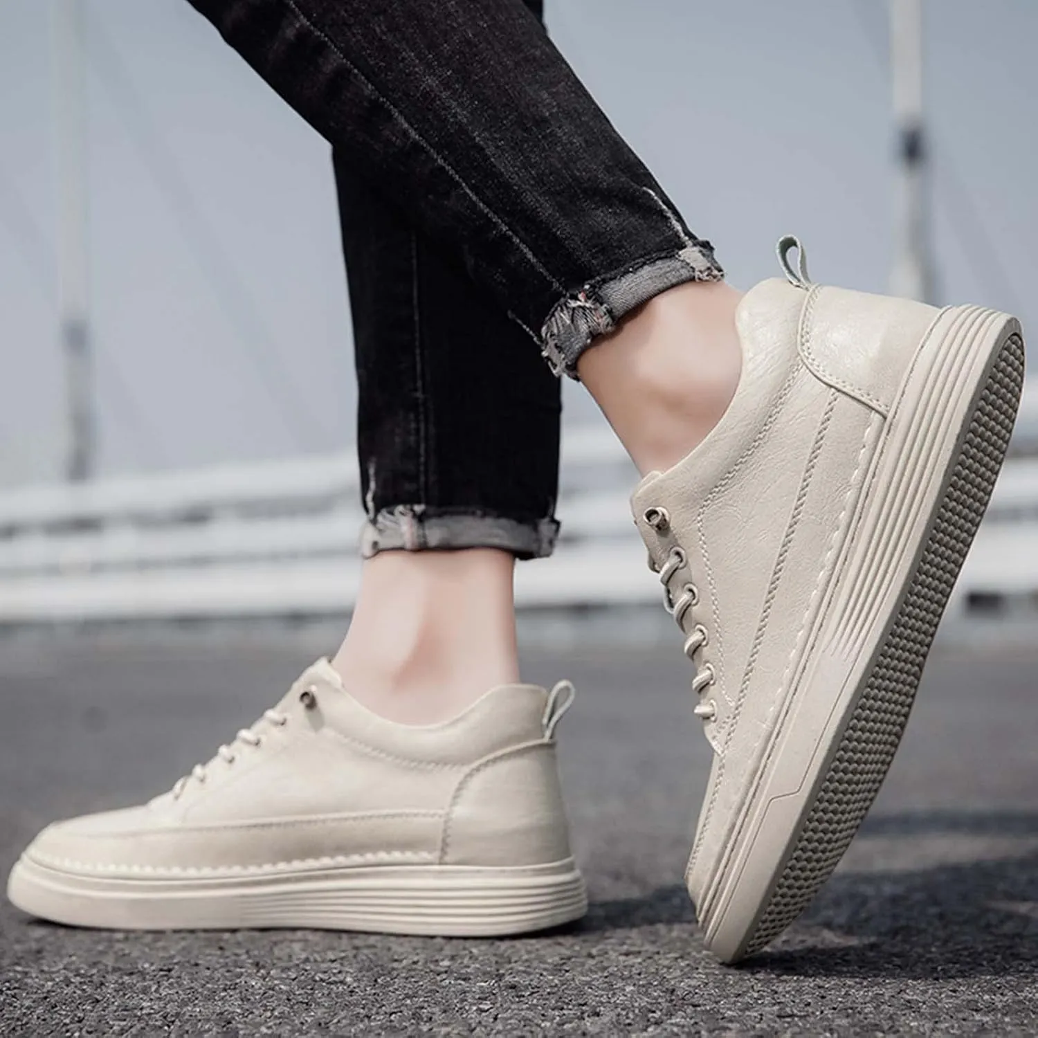 CERYTHRINA Elevator Shoes for Men - Height Increasing Sneakers, 2.5 Inches Taller, Leather Casual Shoes with Height Increase Insoles