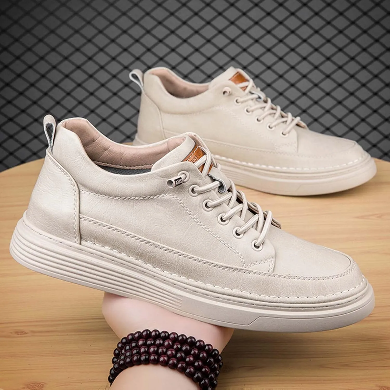 CERYTHRINA Elevator Shoes for Men - Height Increasing Sneakers, 2.5 Inches Taller, Leather Casual Shoes with Height Increase Insoles