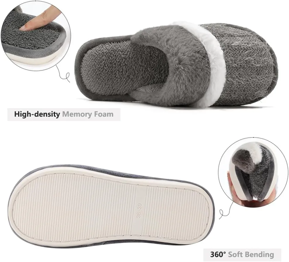 Cozy Slippers for Women Indoor and Outdoor Fuzzy House Shoes with Memory Foam Anti-Skid Sole Gifts for Women Mom Ladies