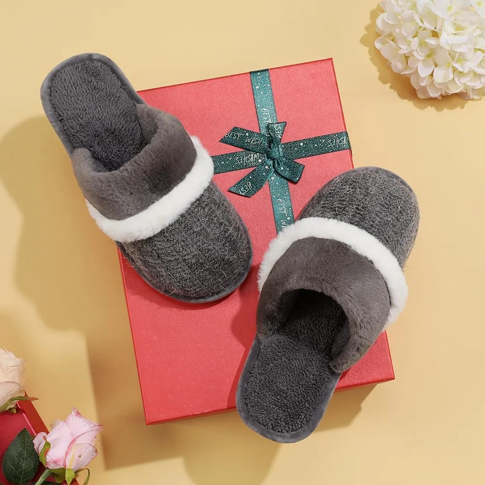Cozy Slippers for Women Indoor and Outdoor Fuzzy House Shoes with Memory Foam Anti-Skid Sole Gifts for Women Mom Ladies