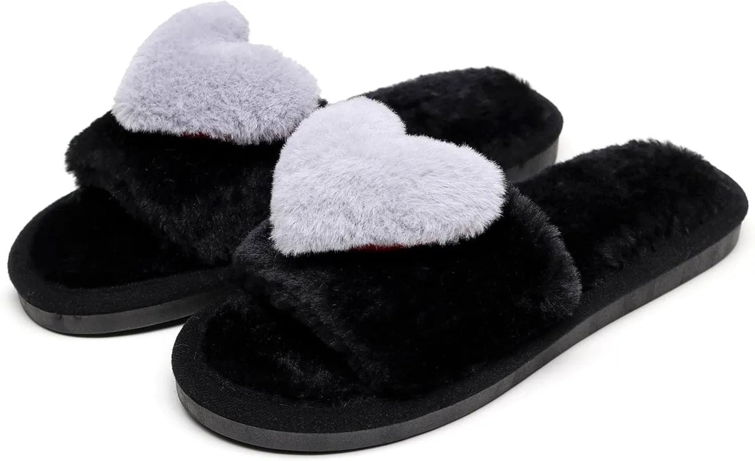 Crazy Lady Women's LOVE Slippers Fuzzy Fluffy Memory Foam House Shoes Open Toe Indoor and Outdoor