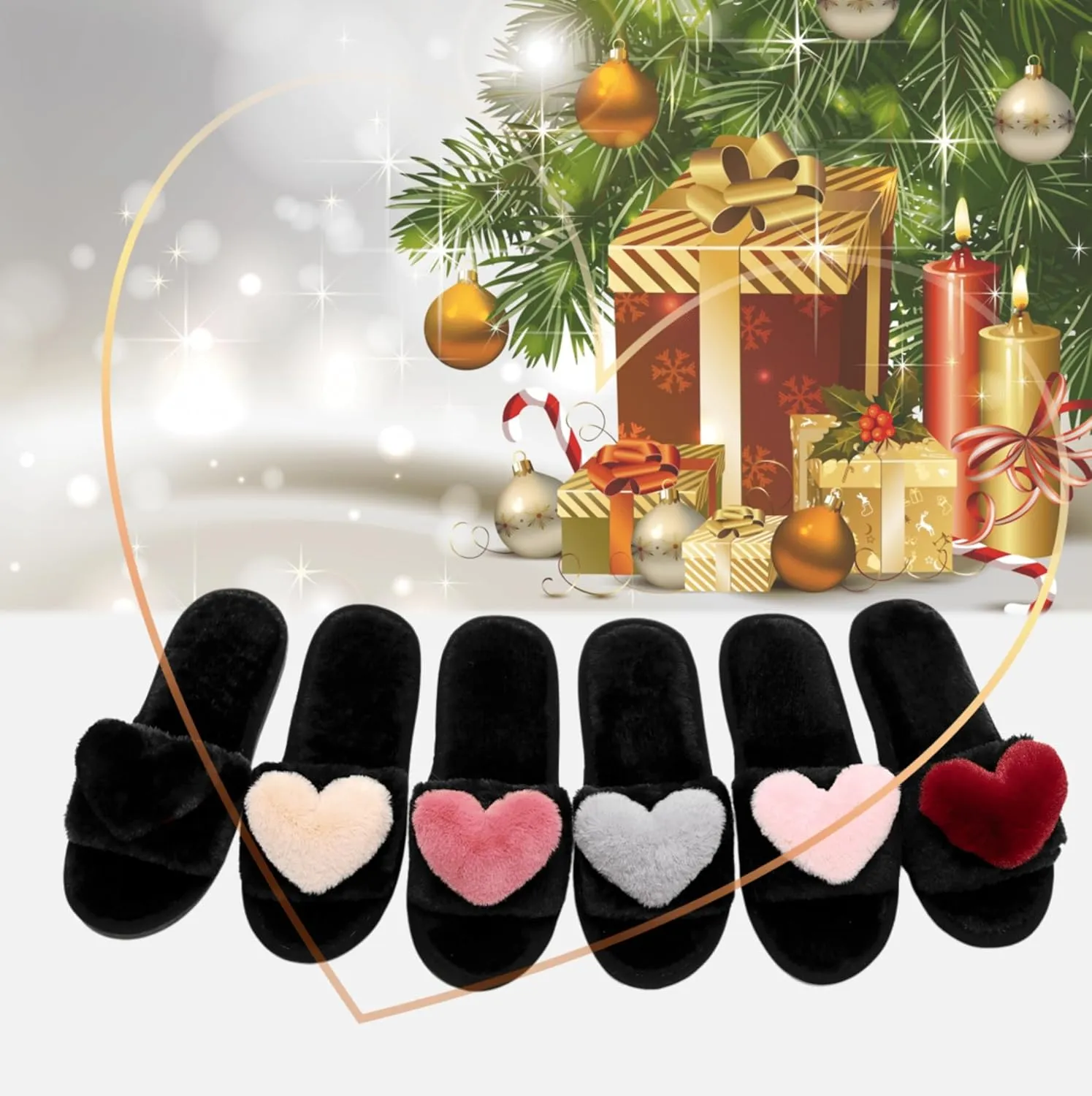 Crazy Lady Women's LOVE Slippers Fuzzy Fluffy Memory Foam House Shoes Open Toe Indoor and Outdoor