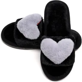 Crazy Lady Women's LOVE Slippers Fuzzy Fluffy Memory Foam House Shoes Open Toe Indoor and Outdoor