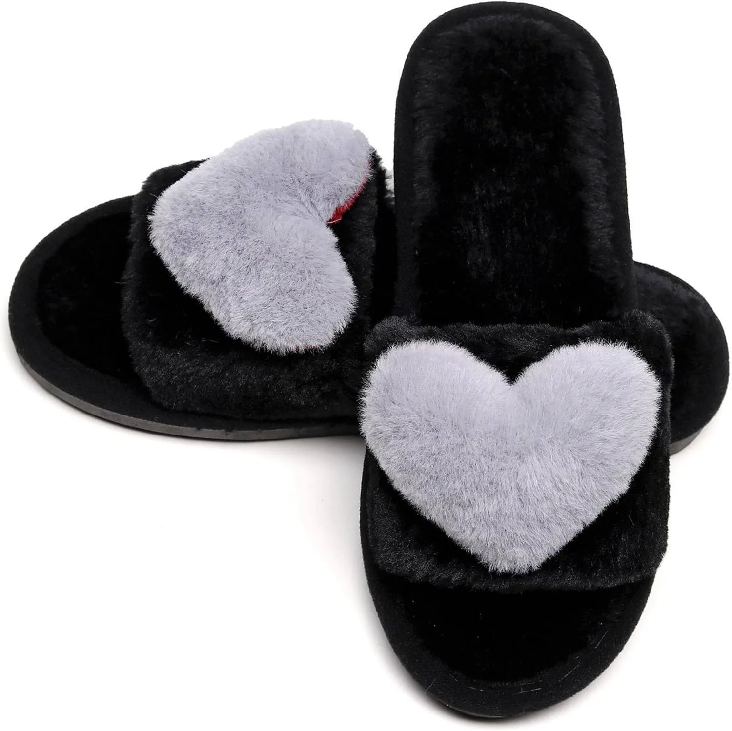 Crazy Lady Women's LOVE Slippers Fuzzy Fluffy Memory Foam House Shoes Open Toe Indoor and Outdoor