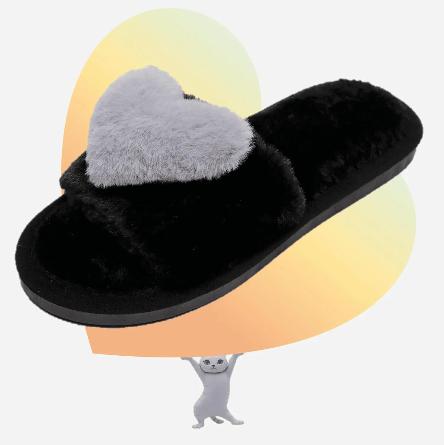 Crazy Lady Women's LOVE Slippers Fuzzy Fluffy Memory Foam House Shoes Open Toe Indoor and Outdoor