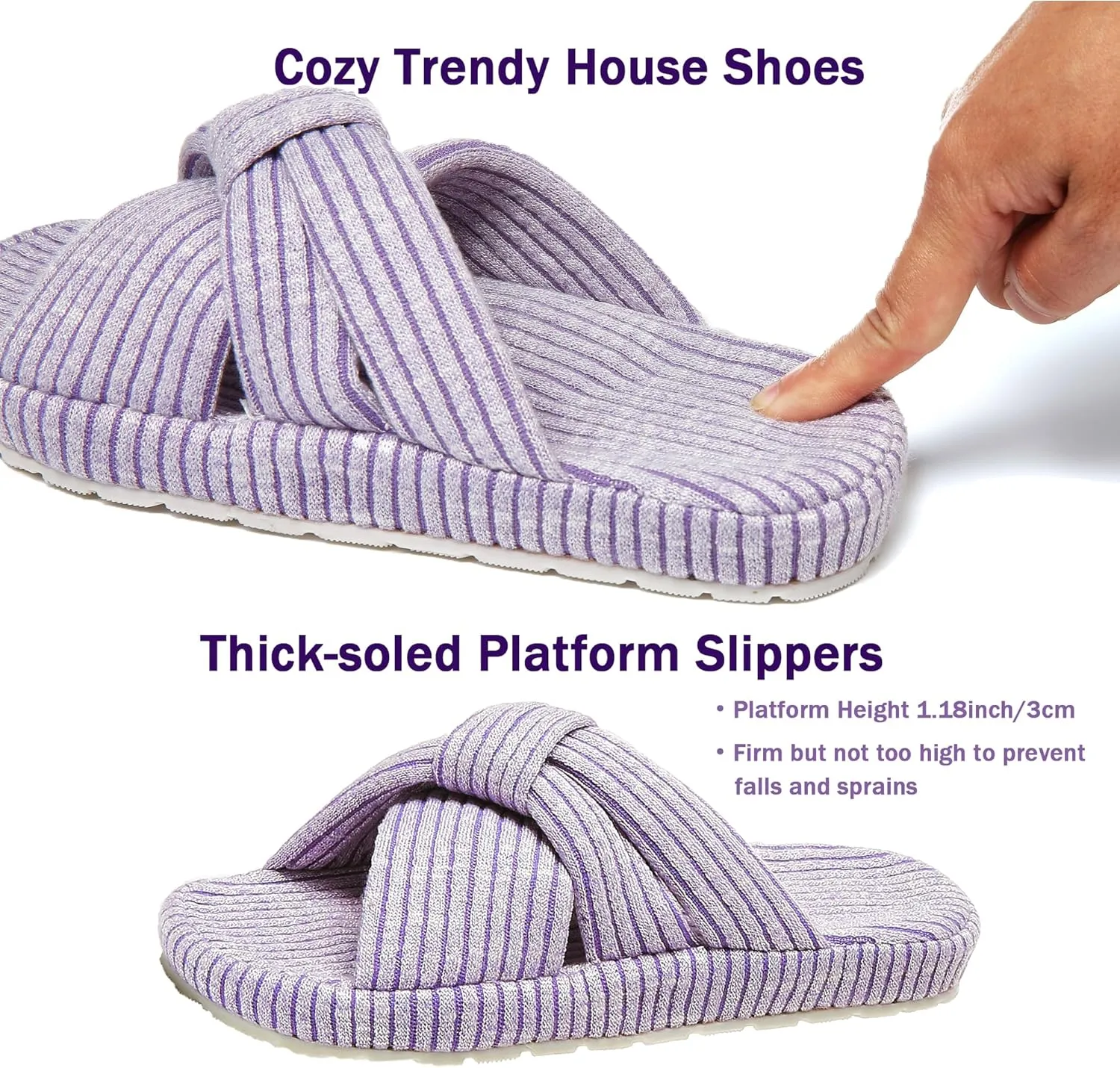 Cross Band House Slippers for Women, Memory Foam Platform with Arch Support Open Toe Bow, Comfy Cozy Trendy Gift Home Shoes for Indoor Outdoor Bedroom