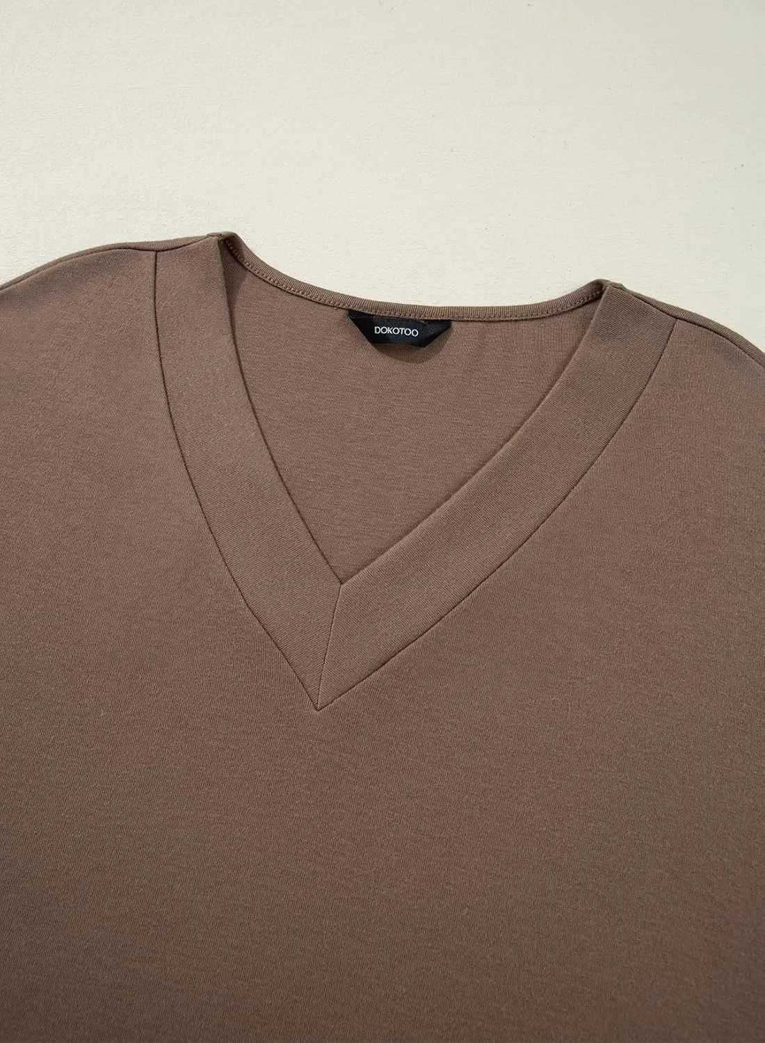 Dokotoo Women's Casual Long Sleeve V Neck Pullover Shirts Loose Fit Lightweight Knit Tops