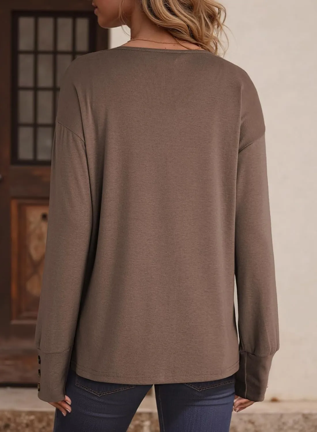 Dokotoo Women's Casual Long Sleeve V Neck Pullover Shirts Loose Fit Lightweight Knit Tops