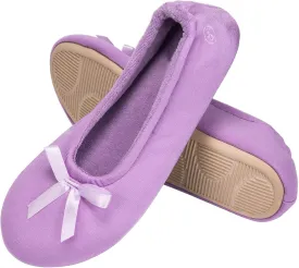 EverFoams Women's Satin Memory Foam Ballerina Slippers Cute House Shoes with Indoor Rubber Sole