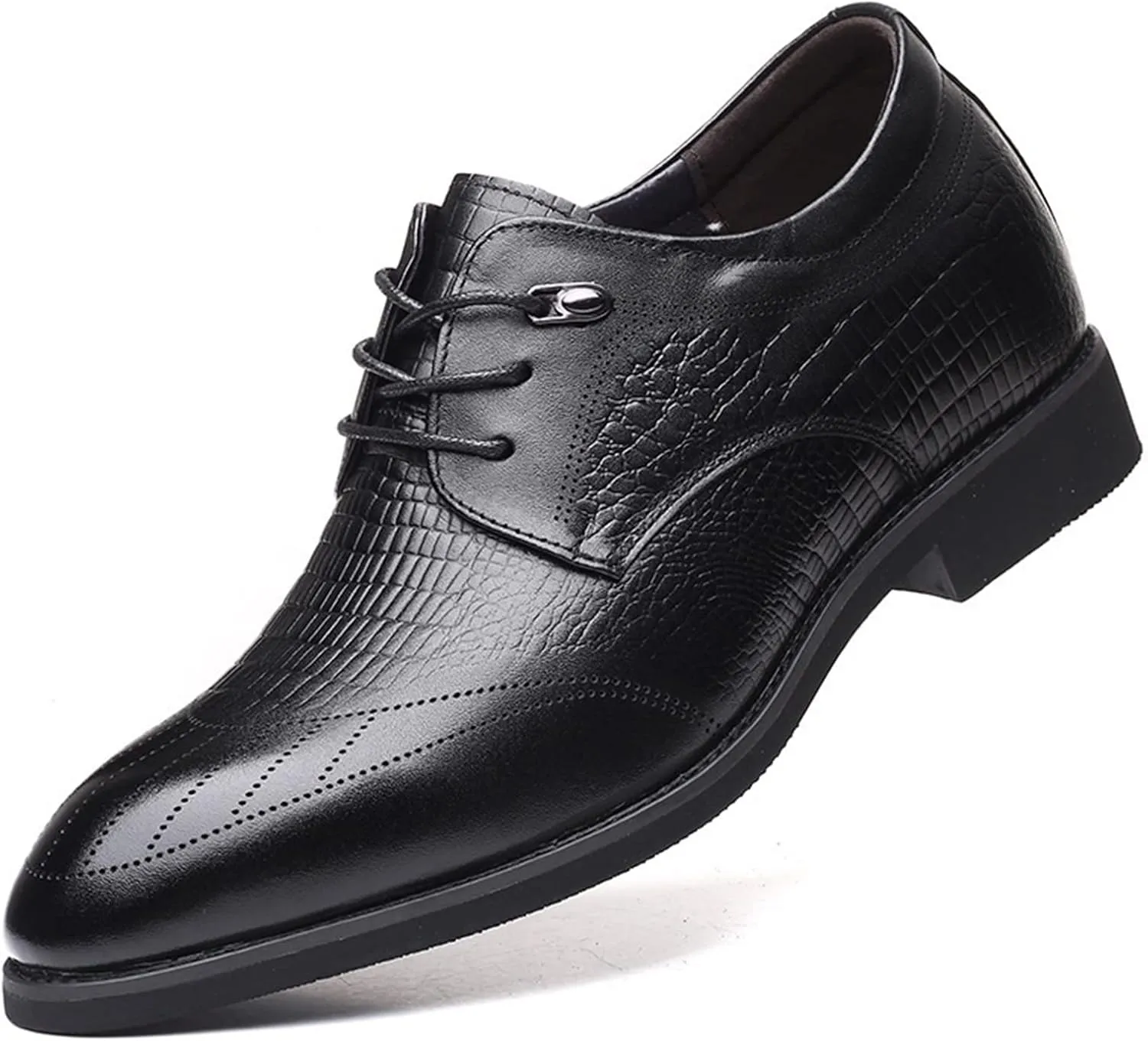 Formal Shoes Dress Oxford for Men Lace Up Crocodile Print Height Increasing Elevator 2.3inch Leather Block Heel Anti-Slip Low Top Non Slip Classic Suitable for Many Occasions.
