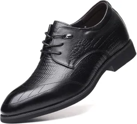 Formal Shoes Dress Oxford for Men Lace Up Crocodile Print Height Increasing Elevator 2.3inch Leather Block Heel Anti-Slip Low Top Non Slip Classic Suitable for Many Occasions.