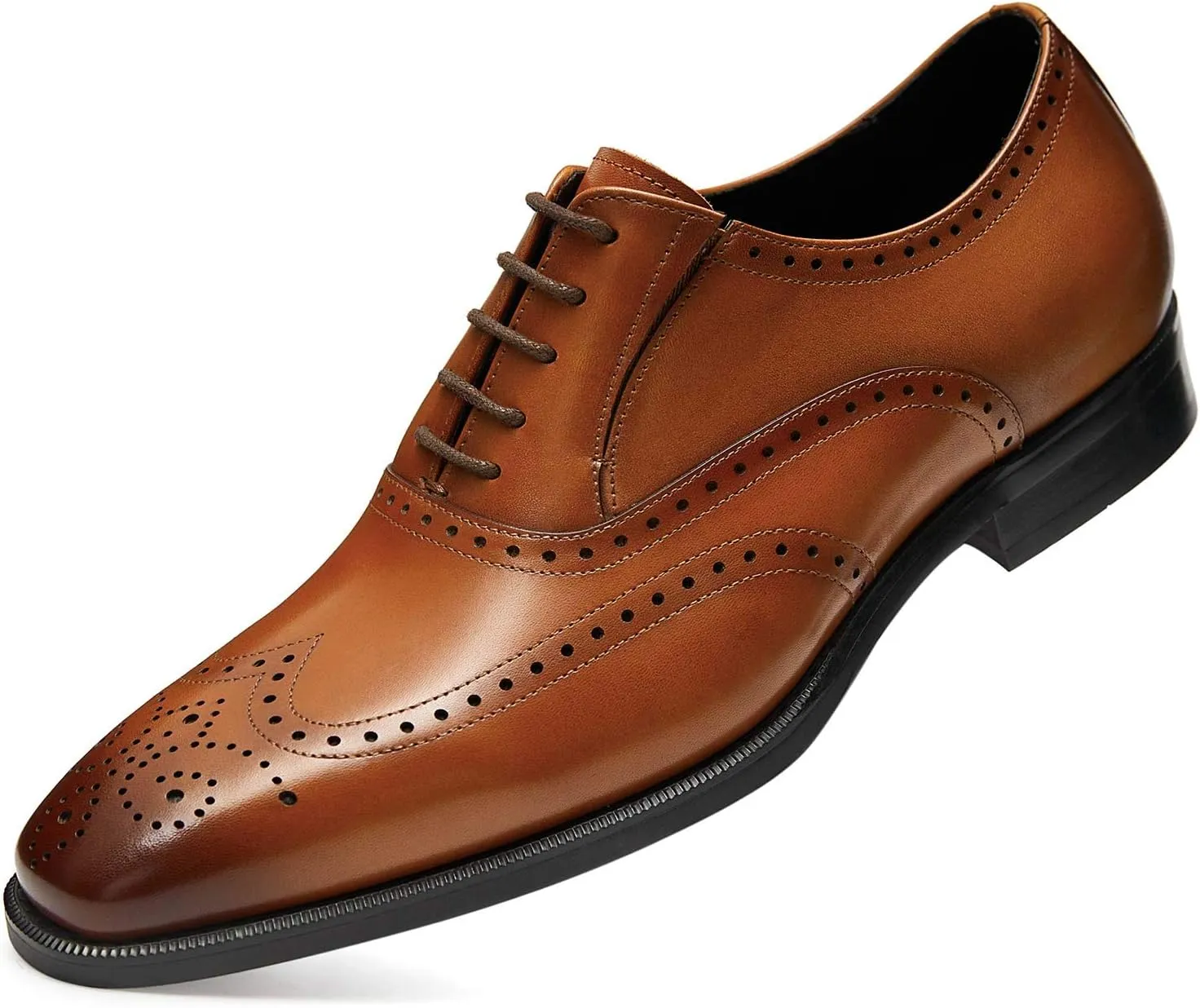 FRASOICUS Mens Dress Shoes with Genuine Leather in Classic Brogue Elastic Band Oxford Formal
