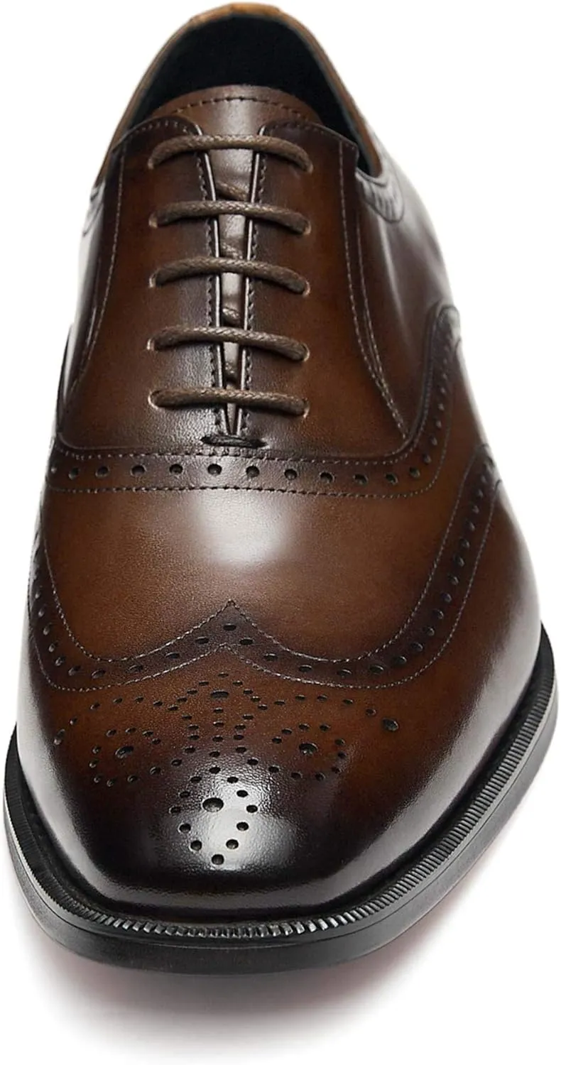 FRASOICUS Mens Dress Shoes with Genuine Leather in Classic Brogue Elastic Band Oxford Formal