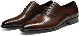 FRASOICUS Mens Dress Shoes with Genuine Leather in Classic Brogue Elastic Band Oxford Formal